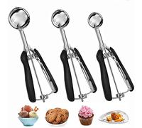 Bugucat Cuchara para Helado 3pcs,Acero Inoxidable de Ice Cream Scoop Cookie Cuchara Melón Baller con Disparador Juego de cuchara para galletas Fabricante de Bolas de Galleta Masa Muffin y fruta