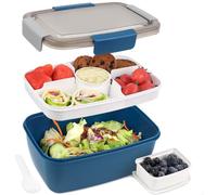 Bugucat Fiambrera Bento Box 2000ML, Ensaladera Lunch Box con 4 Compartimentos y Cubiertos, Caja Bento a Prueba de Fugas para Adultos, Almuerzo de Plástico Caja de Bento para Microondas, Azul