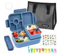 Bugucat Fiambrera con 5 compartimentos, 1300 ml, con bolsa para el almuerzo, a prueba de fugas, con juego de cubiertos, fiambrera para niños y adultos, caja de desayuno, color azul oscuro