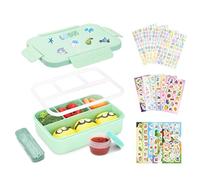 Bugucat Fiambrera infantil con compartimentos, 1300 ml, a prueba de fugas, fiambrera para niños con 16 pegatinas, caja de bento con juego de cubiertos, fiambrera para el desayuno, para niñas y niños
