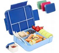 Bugucat Lunch Box 1330ML,Bento Box Infantil Fiambrera Hermetica con 6 Compartimentos y Cubiertos,Caja Bento a Prueba de Fugas para Niños, Almuerzo de Plástico Caja de Bento para Microondas