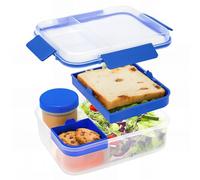 Bugucat Lunch Box 1600ml,Fiambrera para la Oficina de Trabajo,Fiambrera para Adultos y Niños, Lonchera Escolar de Camping a Prueba de Fugas, Bento Box con Compartimento y Recipiente para Salsa,Azul
