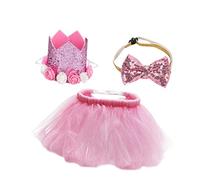 BUGUUYO 1 Juego Juego De Sombrero De Cumpleaños para Mascotas Perrito Linda Ropa De Perro Cumpleaños De Perros Decoraciones De Fiesta De Cumpleaños De Perro Vestido Boda Feliz Rosa Malla