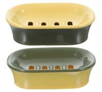 BUGUUYO 2 Piezas Jabonera Doble Portátil para Viaje Caja de Jabón con Drenaje y Cierre Hermético Resistente y Duradera para Baño Cocina y Camping Amarillo Limón Verde Aguacate