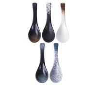 BUGUUYO 5 Cucharas de Cerámica Estilo Japonés, Multifuncionales y Cómodas de Usar, Ideales para Sopa de Arroz y Vajilla de Cocina, Pack de 5 Piezas Clásicas