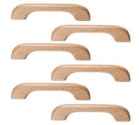 BUGUUYO 6 Tiradores de Madera para Muebles Acabado Barnizado 96 MM de Distancia entre Agujeros Diseño Puente Estilo Rústico Tiradores Prácticos para Armarios y Cajones