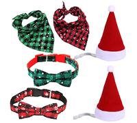 BUGUUYO 6piezas Collar Ajustable para Mascotas Sombrero y Pañuelo para Gatos y Perros Diseño De Lazo Material Duradero y Ecológico para Celebraciones Navideñas