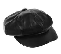 BUGUUYO Boina Elegante Sombrero de Pintor de Moda PU Negro, Estilo Chic y Elegante, Cálido, Visera Fuerte, para Running y Autostop