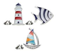 BUGUUYO Broches de Aleación de Zinc Torre de Señalización de Pez Tropical y Barco Juego de 3 Diseño Náutico para Sombreros y Ropa en Celebraciones y Uso Diario