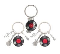 BUGUUYO Llavero Musical de Metal 3 Piezas con Micrófono, Guitarra Acústica y Nota Musical, Colgante Retro Compacto para Amantes Música, Accesorio Portátil Adecuado para Mochilas y