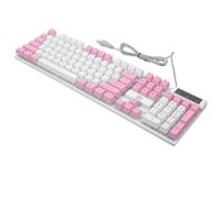 BUGUUYO Teclado Mecánico con Teclas Retroiluminadas RGB Diseño Rosa y Blanco con Cable USB Resistente y Ergonómico para Gaming y Oficina