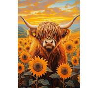 BUHAH - Rompecabezas de girasol de vaca de las tierras altas para adultos, 1000 piezas, naturaleza, bonita puesta de sol, ganado alpino, flores, arte de plantas, paisajes, animales, como decoración