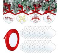 Buhdjfnke 20 unidades 3 acrílico transparente joyas de Navidad acrílico Navidad DIY etiqueta roja para decoración etiqueta DIY