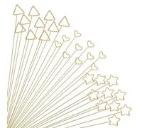 Buhdjfnke 30 Unidades de Palos Portatarjetas de Flores Doradas, Púas Florales de Alambre de Metal de 12 Pulgadas, Portatarjetas de Flores Doradas, Triángulo, Corazón, Estrella