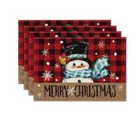 Buhdjfnke 4 Manteles Individuales Navideños de Color Rosa Nieve con Árboles de Navidad, Manteles Individuales de Invierno para Decoración de Cocina y Comedor L