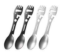 Buhdjfnke 4 Piezas 10 en 1 Camping Cuchara-Tenedor Multifuncional Cuchara-Tenedor Cuchara Abrelatas Llave Dentada para Senderismo al Aire Libre Mochilero