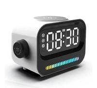 Buhdjfnke Altavoces Bluetooth 4 en 1 Luz LED RGB de 15 W Reloj Despertador Digital Cargador InaláMbrico MagnéTico para TeléFono MóVil,B