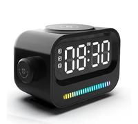 Buhdjfnke Altavoces Bluetooth 4 en 1 Luz LED RGB de 15 W Reloj Despertador Digital Cargador InaláMbrico MagnéTico para TeléFono MóVil,A
