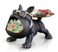 Buhdjfnke Bulldog Candy Dish Bowl, Resina Francés Bulldog Cuenco Estatua para Hogar para Escritorio de Oficina Decoración Figuras Negro