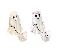 Buhdjfnke Estatua de Halloween de un perro fantasma guiando a su perro espiritual a pasear, 2024, espeluznante figura de perro fantasma de Halloween (niño + niña)