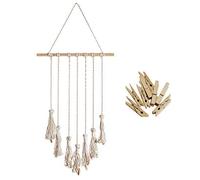 Buhdjfnke ExhibicióN de Fotos Colgada Tejida una Mano Macrame Tapices de Pared Organizador Tapiz DecoracióN para el Hogar, con 20 Clips de Madera