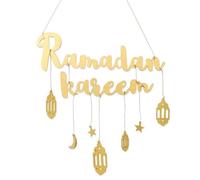 Buhdjfnke Letrero de Ramadán, Decoración del Mes Sagrado con Colgante de Linterna de Luna y Estrella, Ideal para Manualidades de Madera de Eid, Decoración de Madera para el Hogar B