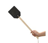 Buhdjfnke Matamoscas negro con de madera, matamoscas manual, matamoscas de piel sintética