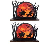 Buhdjfnke Silueta de jinete sin cabeza decoración de escritorio de Halloween, sin cabeza, ecuestre silueta estatua con fondo