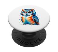 Búho Auriculares - Diseño Acuarela con Salpicaduras PopSockets PopGrip Adhesivo