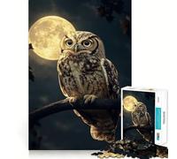 Búho bajo la Luna Llena, Rompecabezas de 1000 Piezas para Adultos, Regalo, Juego de ingenio, Ocio, diversión, Calidad, diseño Encantador (38x26cm)