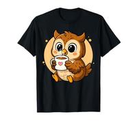 Búho Bebiendo café gráfico búho Kawaii Camiseta