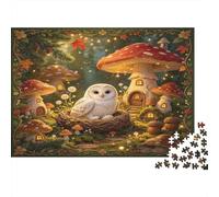 Búho Blanco del Bosque Puzzle de 1000 Piezas Papel para Adultos Escena Nocturna de Hongos mágicos Juego de Puzzle 1000 Piezas Relajación Decoración Regalo 70x50cm/1000pcs