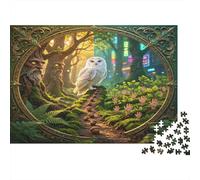 Búho Blanco Sendero del Bosque Puzzle de 1000 Piezas Papel para Adultos Escenario de Bosque Mágico Relajación Decoración Hogar Regalo 52x38cm/1000pcs