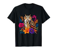 Búho Colorido con Flores Silvestres Bosque Nocturno BOT Camiseta