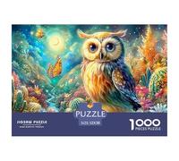 Búho Colorido, Mariposas, Desierto Floral Bajo la Luna Puzzle De 1000 Piezas búho Cartón Reciclado Premium, Regalo para Todas Las Edades 52x38cm/1000pcs