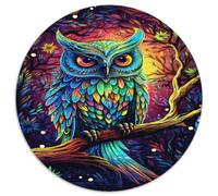 Búho Colorido Puzzle de 1000 Piezas Redondo Papel Puzzle para Adultos Bosque Fantasía