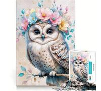 Búho con Corona de Flores, Acuarela, Rompecabezas de 1000 Piezas para Adultos, Juguete para ejercitar la Mente, Alivio del estrés, decoración de Pared con Bordes definidos (38x26cm)