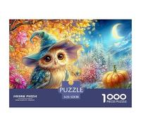 Búho con Gorro de Mago Entre Flores de otoño y la Luna Puzzle De 1000 Piezas búho, Excelente Juego para Adultos Y Niños 52x38cm/1000pcs