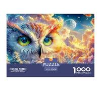 Búho con Ojos Vivaces, Cielo Iluminado por la Luna, Nubes Brillantes Puzzle De 1000 Piezas búho Elemento Esencial para Las Noches De Juegos En Familia, Adultos Y Niños 52x38cm/1000pcs