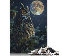 Búho cornudo bajo la luz de la Luna. Rompecabezas Educativo, Actividades Familiares, Rompecabezas de cartón Premium para Mujeres y Hombres, 1000 Piezas (75 x 50 cm).