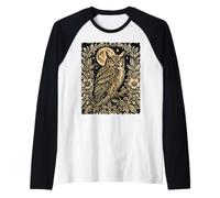 Búho cornudo Luna Llena Floral Bosque Naturaleza Arte Camiseta Manga Raglan