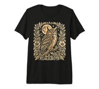Búho cornudo Luna Llena Floral Bosque Naturaleza Arte Camiseta Premium