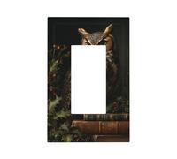 Búho de cuero antiguo libros acebo bayas rojas interruptor de luz placa de pared cubierta de placa frontal individual basculante 1 banda decorativa receptáculo cubiertas para el hogar, cocina