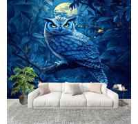 BúHo de Luna Nocturna Fotomurales 200x140 cm Papel Pintado Tejido No Tejido Fotomural Azul Efecto 3D Papel Tapiz Decorativos para Dormitorio Salón TV Pared Murales Póster