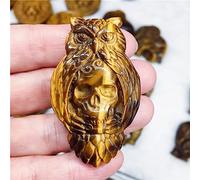 Búho De Piedra De Cristal De Ojo De Tigre Natural Con Calavera Tallada A Mano Estatuilla De Animal Artesanía De Energía Decoración Del Hogar Como Regalo