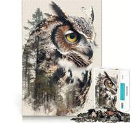 Búho Doble Exposición 1000 Piezas Rompecabezas para Adultos Regalos Mejora la Memoria Relajación Mental Corte Premium Sorpresa Cálida (50x75cm)