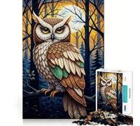 Búho en el Bosque por la Noche Rompecabezas difícil para Adultos 1000 Piezas Juego Inteligente para el hogar Disfruta del Montaje de la Imagen Regalo Festivo (38x26cm)
