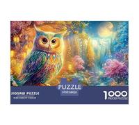 Búho en una Aldea Nocturna Brillante y fantasiosa Puzzle De 1000 Piezas búho Juego Desafiante para Hombres, Mujeres Y Ancianos 38x26cm/1000pcs