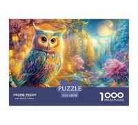 Búho en una Aldea Nocturna Brillante y fantasiosa Puzzle De 1000 Piezas búho Noches De Juegos, Adultos Y Niños 52x38cm/1000pcs