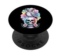 Búho encaramado en Calavera con Flores PopSockets PopGrip Adhesivo